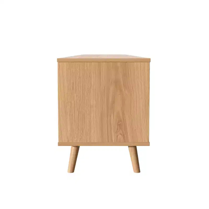 Meuble TV en rotin ModernLuxe pour téléviseurs jusqu'à 90", meuble console TV de ferme moderne avec espace de rangement, naturel