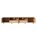 Meuble TV en rotin ModernLuxe pour téléviseurs jusqu'à 90", meuble console TV de ferme moderne avec espace de rangement, naturel