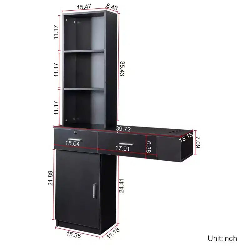 JVNOXK Miroir de courtoisie moderne et minimaliste avec rangement tridimensionnel à plusieurs niveaux, doté de deux compartiments de tiroirs fermés. Noir