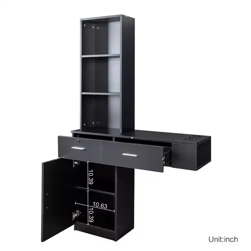 JVNOXK Miroir de courtoisie moderne et minimaliste avec rangement tridimensionnel à plusieurs niveaux, doté de deux compartiments de tiroirs fermés. Noir