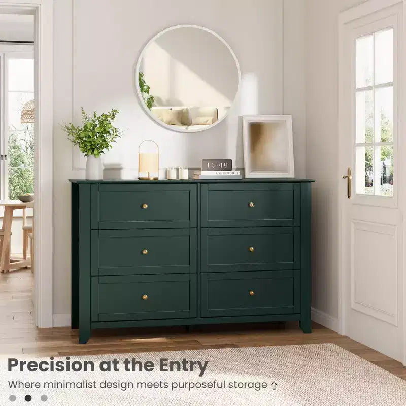Commode à 6 tiroirs pour chambre à coucher, commode en bois de 120 cm de large avec poignées en métal, meuble TV, organisateur de rangement de vêtements pour chambre à coucher, marron