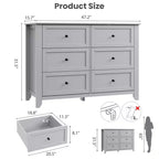 Commode à 6 tiroirs pour chambre à coucher, commode en bois de 120 cm de large avec poignées en métal, meuble TV, organisateur de rangement de vêtements pour chambre à coucher, marron