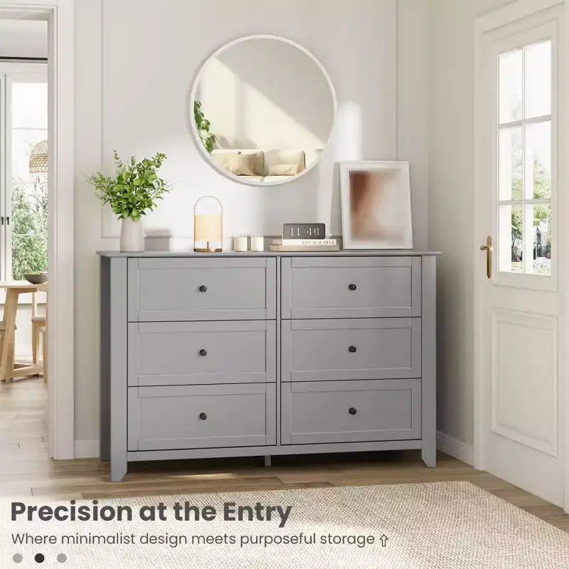 Commode à 6 tiroirs pour chambre à coucher, commode en bois de 120 cm de large avec poignées en métal, meuble TV, organisateur de rangement de vêtements pour chambre à coucher, marron