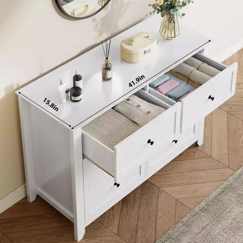 Commode à 6 tiroirs pour chambre à coucher, commode en bois de 120 cm de large avec poignées en métal, meuble TV, organisateur de rangement de vêtements pour chambre à coucher, marron