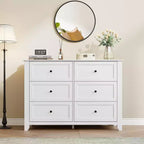 Commode à 6 tiroirs pour chambre à coucher, commode en bois de 120 cm de large avec poignées en métal, meuble TV, organisateur de rangement de vêtements pour chambre à coucher, marron