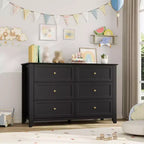 Commode à 6 tiroirs pour chambre à coucher, commode en bois de 120 cm de large avec poignées en métal, meuble TV, organisateur de rangement de vêtements pour chambre à coucher, marron