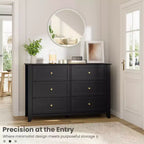 Commode à 6 tiroirs pour chambre à coucher, commode en bois de 120 cm de large avec poignées en métal, meuble TV, organisateur de rangement de vêtements pour chambre à coucher, marron