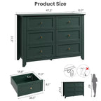 Commode à 6 tiroirs pour chambre à coucher, commode en bois de 120 cm de large avec poignées en métal, meuble TV, organisateur de rangement de vêtements pour chambre à coucher, marron