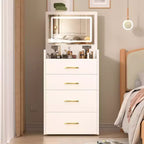 Table de toilette et table de chevet 3-en-1 avec miroir basculant, compacte avec rangement, plateau en verre