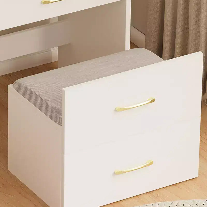 Table de toilette et table de chevet 3-en-1 avec miroir basculant, compacte avec rangement, plateau en verre