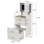 Table de toilette et table de chevet 3-en-1 avec miroir basculant, compacte avec rangement, plateau en verre