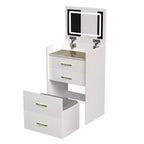 Table de toilette et table de chevet 3-en-1 avec miroir basculant, compacte avec rangement, plateau en verre