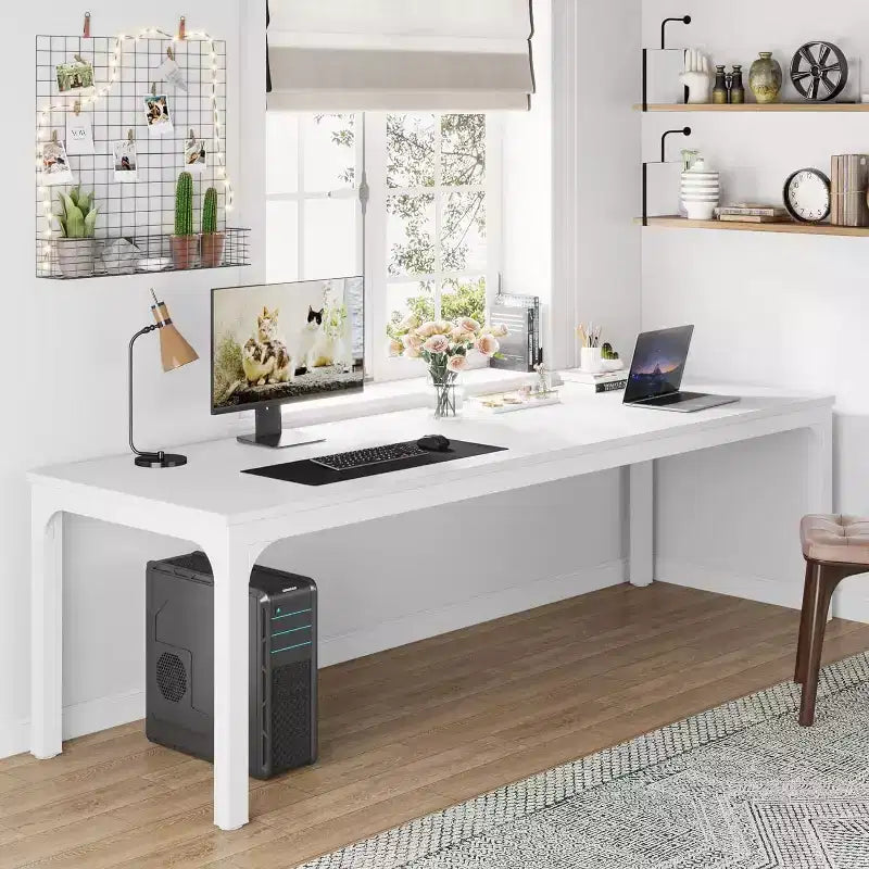 Lantine Bureau d'ordinateur extra long de 199,9 cm, double bureau long pour 2 personnes, poste de travail pour bureau à domicile