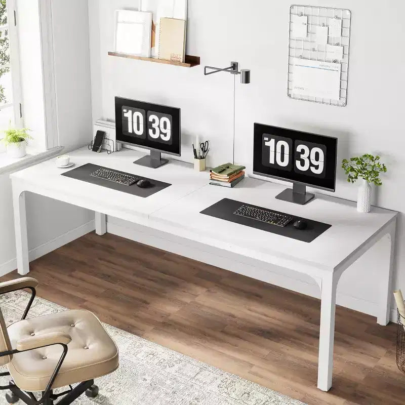Lantine Bureau d'ordinateur extra long de 199,9 cm, double bureau long pour 2 personnes, poste de travail pour bureau à domicile