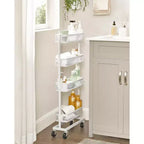 SONGMICS Chariot de Rangement Mince, Chariot Roulant à 4 Niveaux en Métal avec Roues, Paniers Flexibles, Chariot Étroit pour Cuisine, Salle de Bain, Montage Facile, Blanc