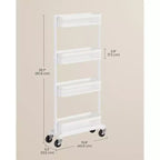 SONGMICS Chariot de Rangement Mince, Chariot Roulant à 4 Niveaux en Métal avec Roues, Paniers Flexibles, Chariot Étroit pour Cuisine, Salle de Bain, Montage Facile, Blanc