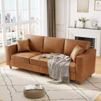 Modern 85 3-Seater Sofa in Faux Leather - Deep Seated Couches with Wide Armrests for Living Room Office