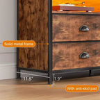 Meuble TV rustique marron de 55 pouces avec station de charge, lumières LED, 6 tiroirs en tissu, centre de divertissement pour téléviseurs jusqu'à 60 pouces, console multimédia