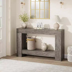 Console 2 niveaux pour salon et entrée, grande table de canapé avec rangement, table d'entrée de couloir, longue table d'entrée pour l'organisation de la décoration
