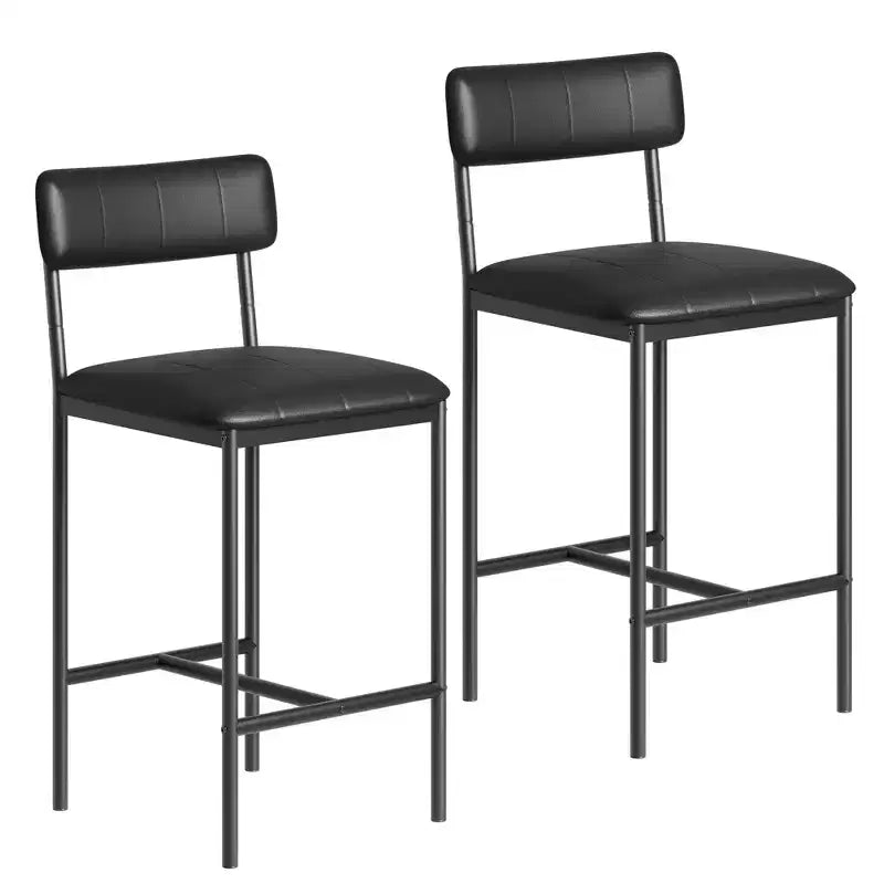 PU Leather Metal Bar Stool Set of 2, Bar Chair with Upholstered Chairs & Footrest,Dining Room Chairs Set for Small Space, Apartment, Black