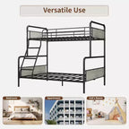 Lit superposé double avec lit inférieur double et barrière de sécurité haute, lits superposés convertibles en métal de taille double pour enfants/adolescents, montage facile, aucun sommier tapissier requis