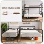 Lit superposé double avec lit inférieur double et barrière de sécurité haute, lits superposés convertibles en métal de taille double pour enfants/adolescents, montage facile, aucun sommier tapissier requis