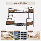 Lit superposé double avec lit inférieur double et barrière de sécurité haute, lits superposés convertibles en métal de taille double pour enfants/adolescents, montage facile, aucun sommier tapissier requis