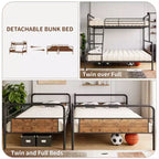 Lit superposé double avec lit inférieur double et barrière de sécurité haute, lits superposés convertibles en métal de taille double pour enfants/adolescents, montage facile, aucun sommier tapissier requis