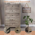Commode moderne à 5 tiroirs avec rangement profond, coffre en bois élégant pour chambre à coucher, salon, entrée, offrant un grand espace pour une décoration intérieure organisée