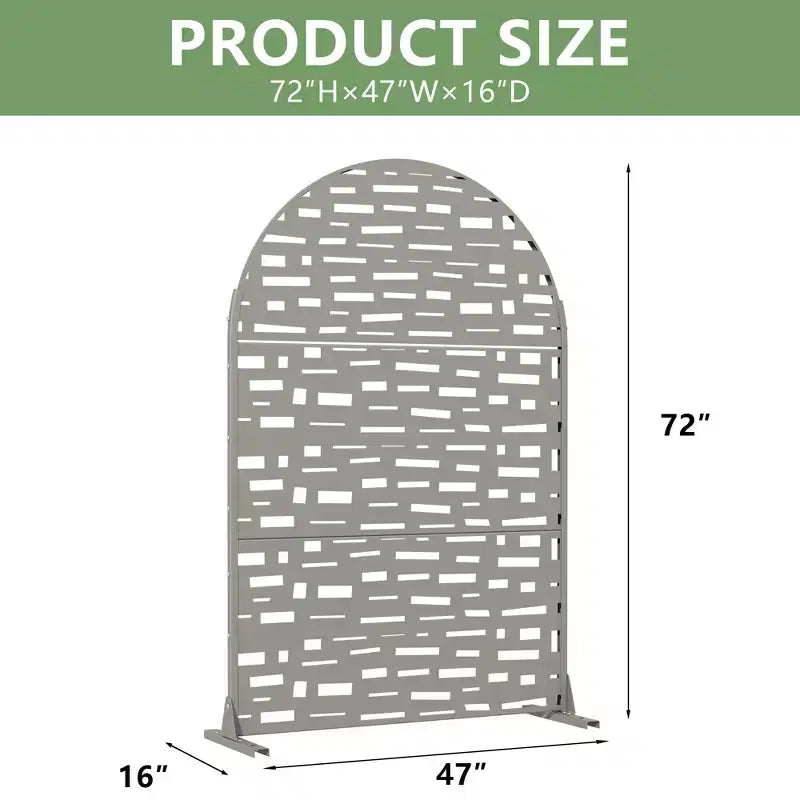 Panneaux de clôture autoportants Dovelina 72H x 47W en métal arqué pour extérieur, gris clair/marron, pour jardin, patio, terrasse, cour
