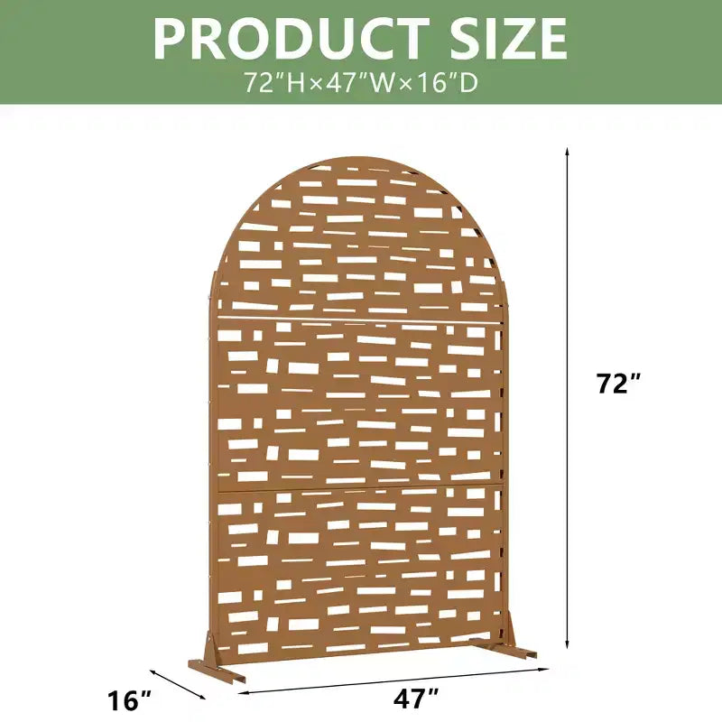 Panneaux de clôture autoportants Dovelina 72H x 47W en métal arqué pour extérieur, gris clair/marron, pour jardin, patio, terrasse, cour