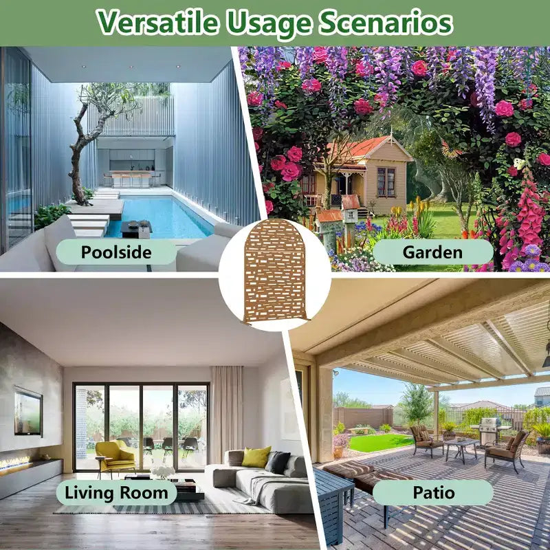 Panneaux de clôture autoportants Dovelina 72H x 47W en métal arqué pour extérieur, gris clair/marron, pour jardin, patio, terrasse, cour