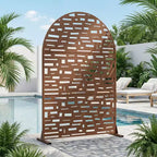 Dovelina 72H x 47W Arched Outdoor Metal Privacy Screen Freestanding Fence Panels in Light Gray/Brown for Garden Patio Deck Yard