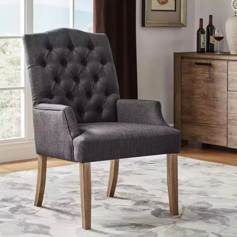 Chaise de salle à manger capitonnée Raghnaid au fini naturel légèrement vieilli - iNSPIREQ