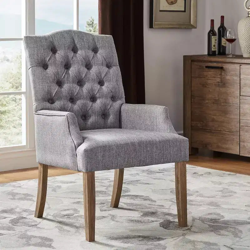 Chaise de salle à manger capitonnée Raghnaid au fini naturel légèrement vieilli - iNSPIREQ