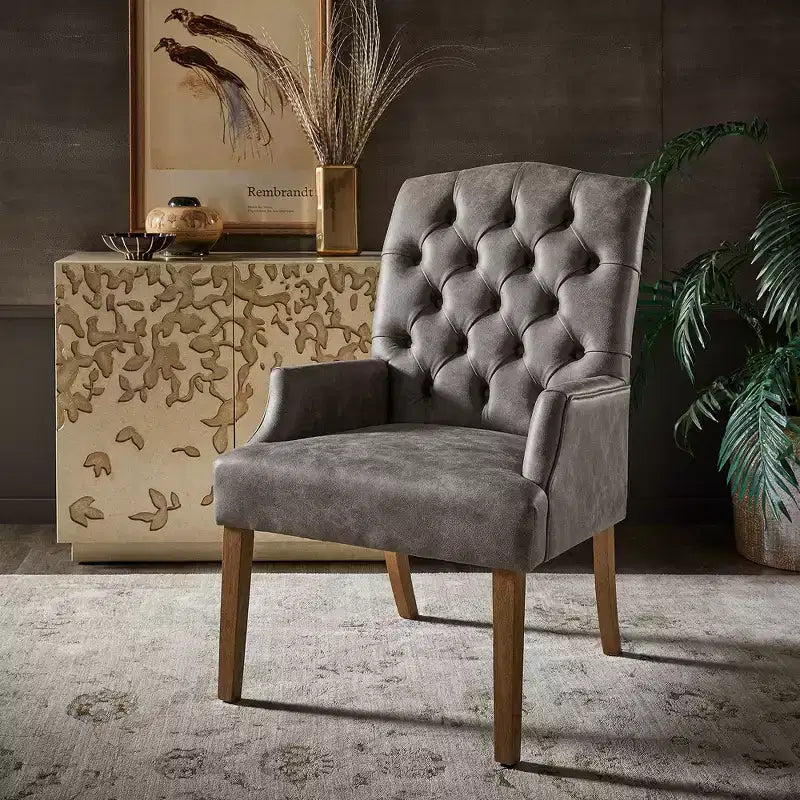 Chaise de salle à manger capitonnée Raghnaid au fini naturel légèrement vieilli - iNSPIREQ