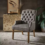 Chaise de salle à manger capitonnée Raghnaid au fini naturel légèrement vieilli - iNSPIREQ