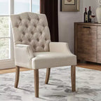 Chaise de salle à manger capitonnée Raghnaid au fini naturel légèrement vieilli - iNSPIREQ