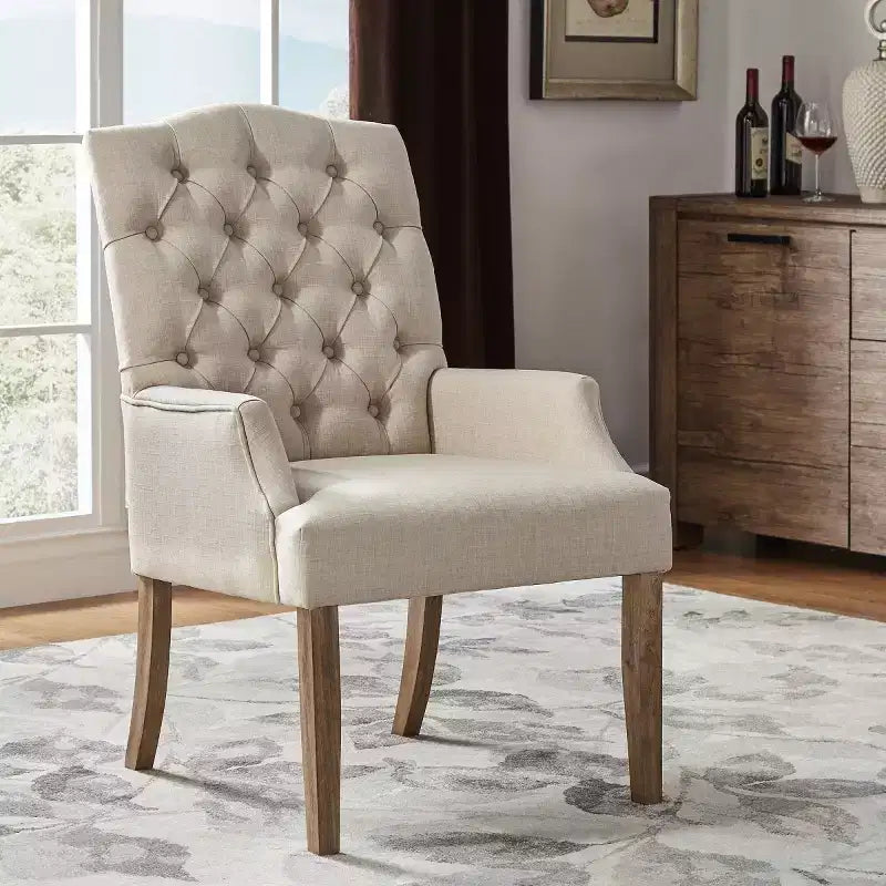 Chaise de salle à manger capitonnée Raghnaid au fini naturel légèrement vieilli - iNSPIREQ