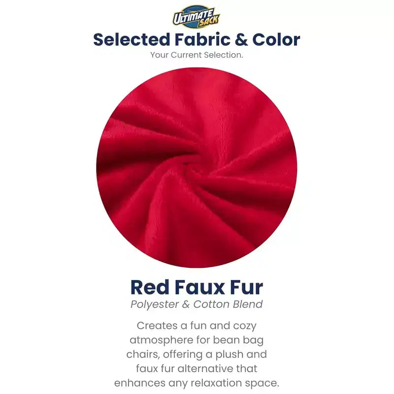 Fauteuil poire Ultimate Sack 5 pieds en mousse, recouvert de fourrure, avec pouf, rouge