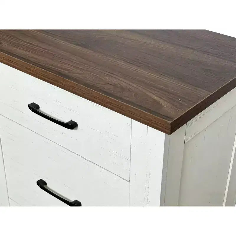Table de chevet moderne minimaliste, table de chevet blanche avec tiroirs et plateau marron, grand espace de rangement pour chambre, décor épuré, design contemporain