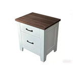 Table de chevet moderne minimaliste, table de chevet blanche avec tiroirs et plateau marron, grand espace de rangement pour chambre, décor épuré, design contemporain
