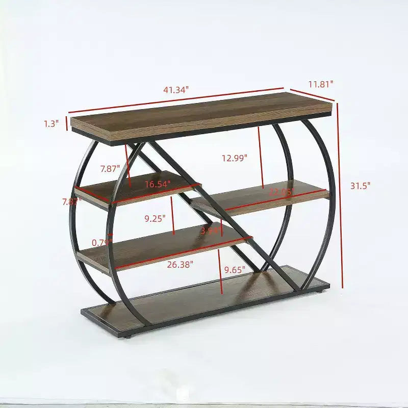 Console Lantine 41.3, Table d'entrée industrielle à 5 niveaux avec étagères de rangement et cadre en métal arqué, Table de couloir en bois pour hall d'entrée
