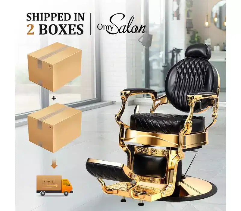 Fauteuil de barbier inclinable hydraulique robuste rétro Karl Home Noir et Or