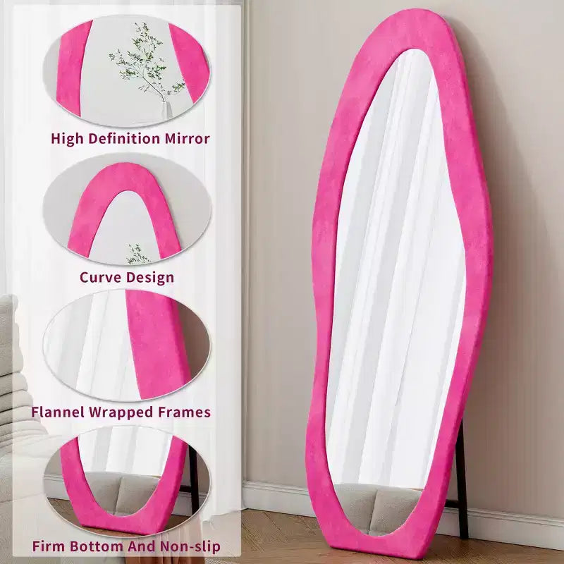 Miroir sur pied mural pleine longueur Whisen 63 x 24 de forme irrégulière, enveloppé de flanelle