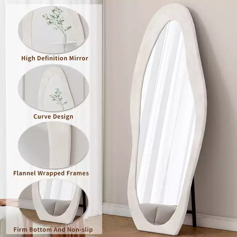 Miroir sur pied mural pleine longueur Whisen 63 x 24 de forme irrégulière, enveloppé de flanelle