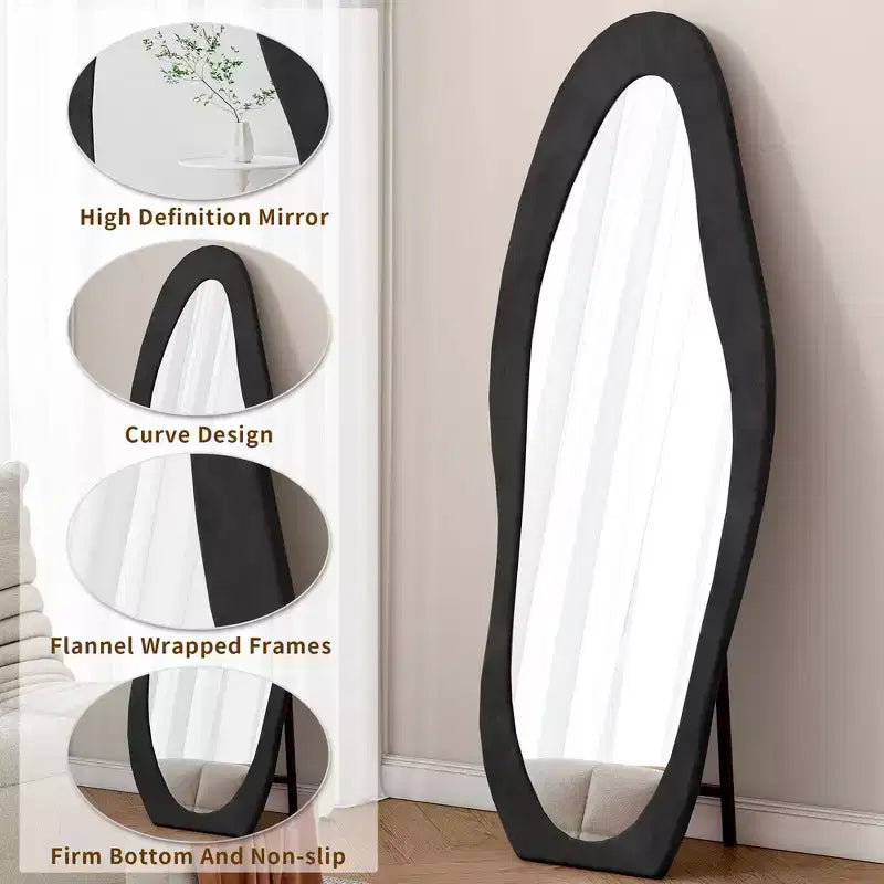 Miroir sur pied mural pleine longueur Whisen 63 x 24 de forme irrégulière, enveloppé de flanelle