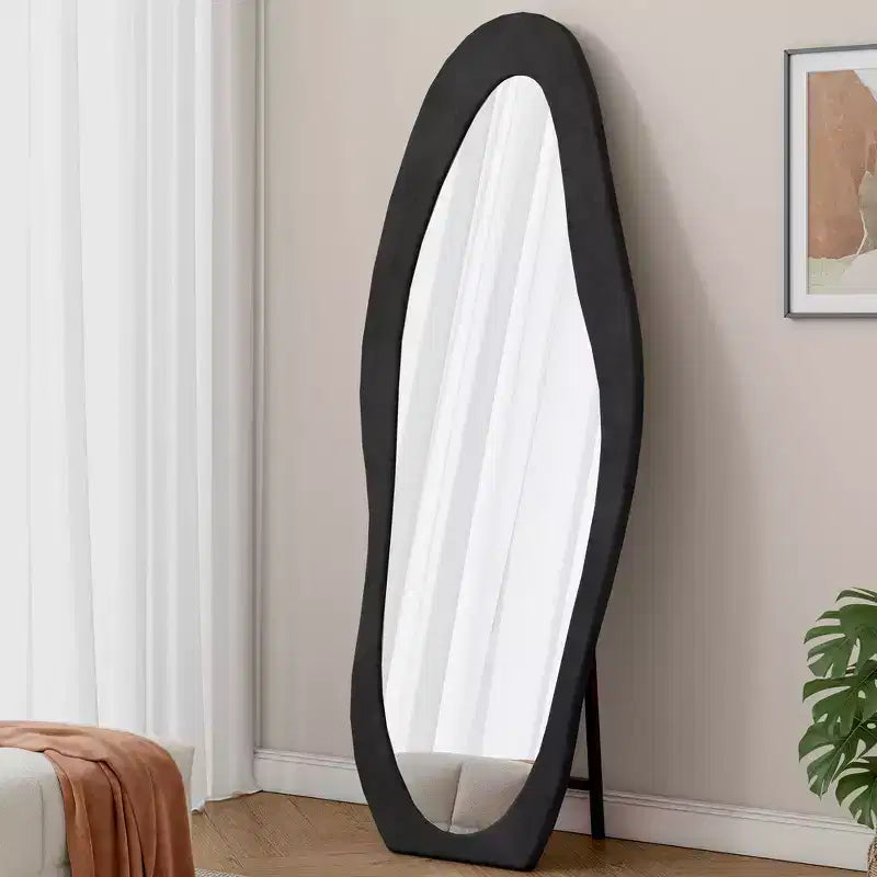 Whisen 63 x 24 Footprint Shape Irregular Full Length Mirror, Flannel Wrapped Standing Wall Mirror