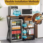 Support de mini-réfrigérateur de 105,9 cm avec rangement, support de micro-ondes à 3 niveaux et organisateur de bar à café avec prise de courant, robuste 72,6 kg
