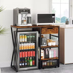 Support de mini-réfrigérateur de 105,9 cm avec rangement, support de micro-ondes à 3 niveaux et organisateur de bar à café avec prise de courant, robuste 72,6 kg